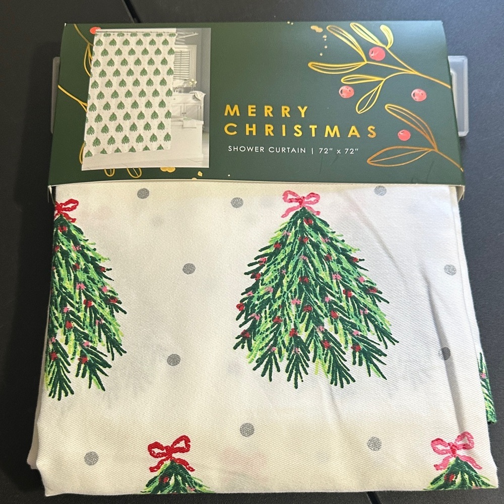 Christmas tree cloth shower curtain 72”